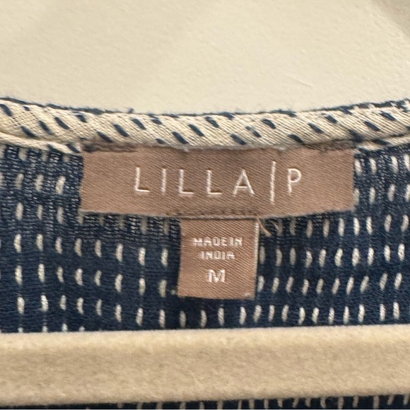 Lilla P Anthropologie Navy Blue Tassle Blouse 100% Cotton - Picture 4 of 4